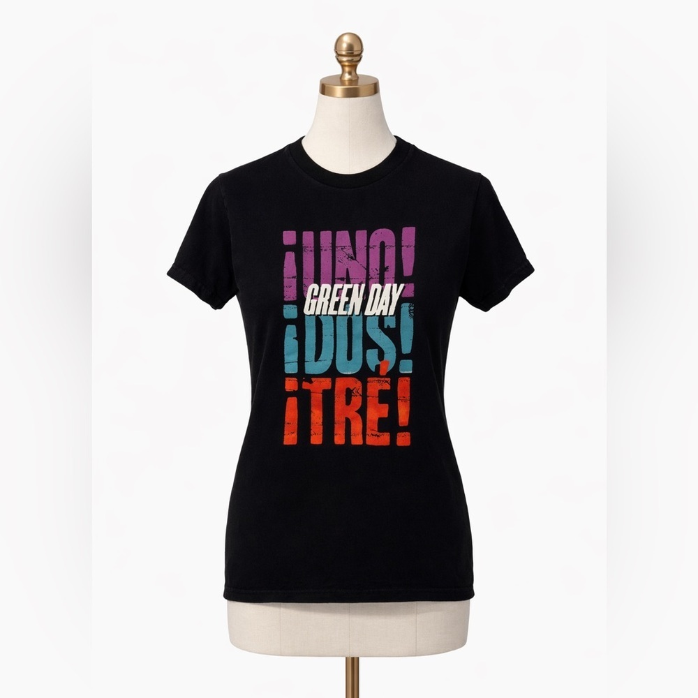 Green Day 2013 Uno Dos Tre Tee - Band Black Distressed Cutoff T Mens Small​​​